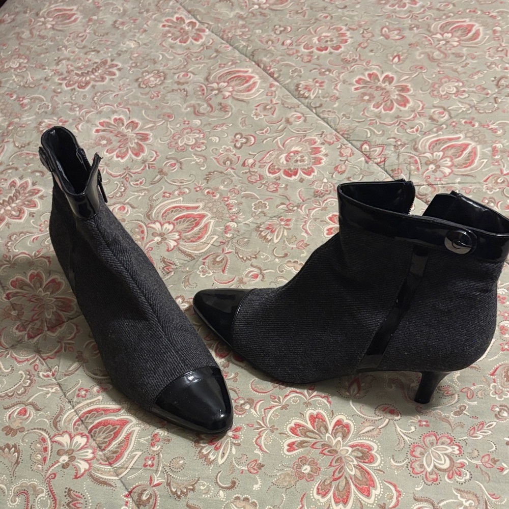 Impo Black Patent and Charcoal Ankle Booties